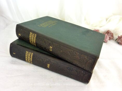 Voici les 2 tomes du Larousse du Larousse Universel de 1923. Toute la nostalgie des illustrations et des explications de mots presque centenaires !
