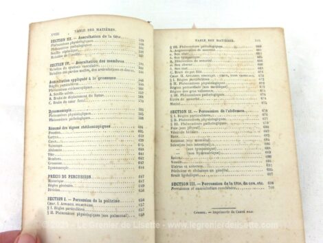 Voici un livre portant le titre de "Traité Pratique d'Auscultation suivi d'un Précis de Percussion", sur 720 pages, publié en 1874 à Paris
