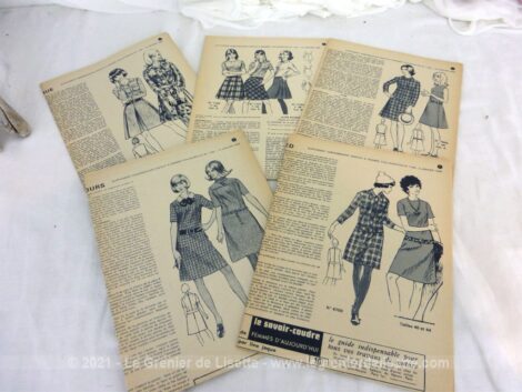 Voici un lot de 5 patrons de robes modèles années 60, supplément hebdomadaire de la revue "Femmes d'Aujourd'hui". Vraiment vintage et déjà dans la tendance seventeen ! Superbe....