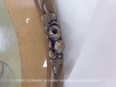 Ancien cadre ovale bois décors plâtre profil femme années 40