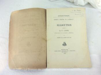 Voici sur papier d'époque, le texte complet de l'Allocution Président Conseil Général Hérault par M. Lisbonne lors de la clôture de la session d'aout 1873.