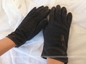 Paire de gants vintage cuir dessin tresse