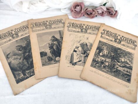 Voici un lot de 4 anciennes revues "L'Ecolier Illustré" datées toutes d'octobre 1902 pour découvrir avec nostalgie ce que lisait nos aïeux....