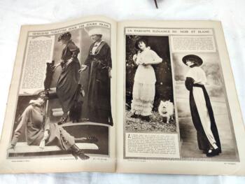 Sur 48 pages + 2 pages de couverture cartonnées, voici une ancienne revue "Le Miroir" datée du 2 aout 1914 avec photos de la mode pour femme et du monde géographique.