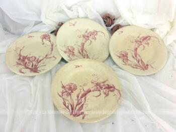 Voici 4 petites assiettes de 21 cm de diamètre en Porcelaine Giens rose modèle Iris aux décors de fleurs roses. Très tendance shabby !