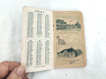 Ancien petit carnet de notes et calendrier pour l'année 1941, cadeau publicitaire de l'apéritif SUZE