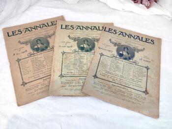 Voici un trio d'anciennes revues "Les Annales" du 29 décembre 1907, 8 mars et 12 juillet 1908 sur la vie politique et littéraire de l'époque.