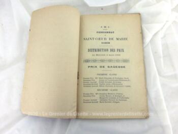 Voici une brochure de "Distribution des Prix" au Pensionnat du Saint Coeur de Marie de Dohem du mercredi 2 aout 1899.