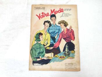 Ancienne revue Votre Mode de Septembre 1948 sur 2 doubles pages de 32.5 x 24 cm, avec à l