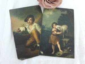 Deux anciennes cartes postales tableaux enfants