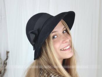 Chapeau vintage feutre noir large bordure