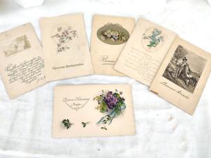Six cartes postales anciennes petits dessins fleuris