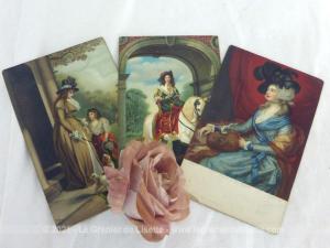Trois anciennes cartes postales Stengel Co avec femmes tenue époque