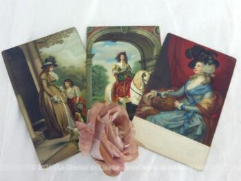 Trois cartes postales anciennes réalisées par Stengel et Cie en Allemagne (Dresden) et représentant des femmes sur des tableaux de  Gainsborough, Millais et Morland.