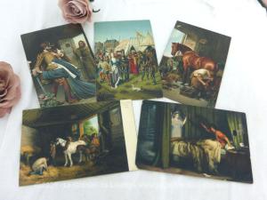 Cinq anciennes cartes postales Stengel and Co tableaux scènes de vie
