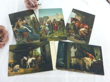 Cinq anciennes cartes postales réalisées par Stengel et Cie en Allemagne (Dresden) représentant des scènes de vie  peintes à partir du XVI° par des peintres célèbres.