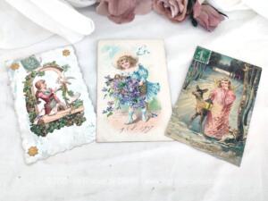 Lot de 3 anciennes cartes postales fillettes aux cheveux blonds