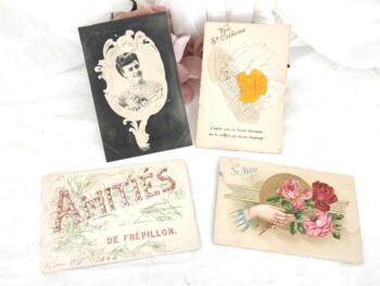 Lot de 4 cartes postales anciennes avec prénom, pour souhaiter la Fête de Ste Catherine, Ste Marie, ou Amitiés de Frépillon et une carte d'une Photo.