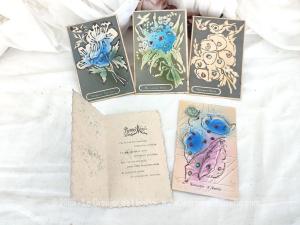 Cinq anciennes cartes postales fleurs strass et paillettes