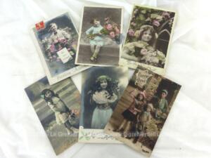 Six anciennes cartes postales portraits enfants Bonne Année