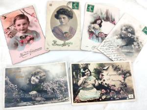 Lot de 6 anciennes cartes postales enfants Bonne Fête