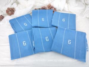 Lot 6 serviettes coton bleu de France avec monogramme G