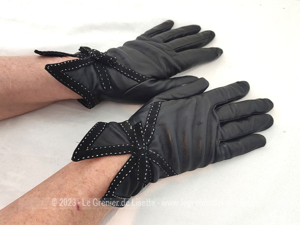 Gants Femme cuir d'agneau nœud Noir main image 1