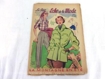 Ancienne revue Le Petit Echo de la Mode du 29 juillet 1951 en grand format, véritable trésor vintage de 72 ans avec des idées de modèles de robes, de broderies et de ceintures, de chapeaux d'été, de barboteuse et blouse au tricot... Tout le mystère de l'élégance pour l'été 1951.