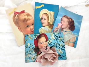 Lot 4 cartes postales portrait fillettes années 50