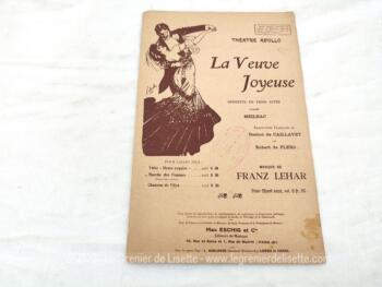 Ancienne partition extrait de "La Veuve Joyeuse" opérette en 3 actes de Meilhac, le n°9bis Septuor-Marche, pour une seule voix. Adaptation française de Gaston Caillavet et Robert de Flers, musique de Franz Lehar, Copyright de 1909. Editions Max Eschig et Cie.