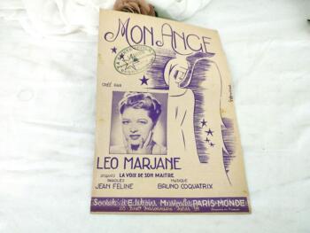 Voici une ancienne partition  "Mon Ange" créé par Léo Marjane,  paroles de Jean Féline et musique de Bruno Coquatrix, Disques La Voix de son Maitre,  édité à la Société des Editions Musicale Paris-Monde, copyright de 1940.