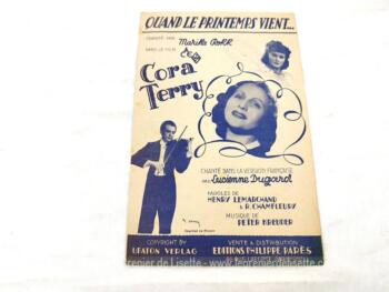 Ancienne partition "Quand le Printemps vient..." chanté par Marika Rokk dans le film Cora Terry  et chanté dans la version française par Lucienne Dugard,paroles Henry Lemarchand et R. Chamfleury,  musique de Peter Kreuder,  Editions Philippe Pares, copyright de 1940.