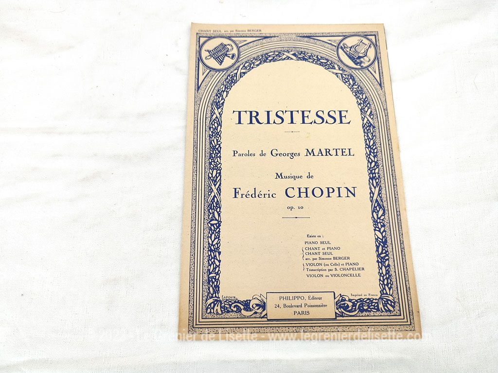 Partition piano moderne - Tristesse, de Frédéric CHOPIN (Extr. 3e
