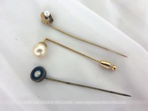 Lot 3 anciennes épingles à cravates métal avec perles