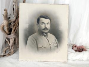 Ancienne grande photo portrait soldat uniforme