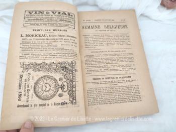 Voici un reliure faite à la main comprenant toutes les éditions du journal  "Semaine Religieuse"  du Diocèse de Laval de Janvier à Avril 1896, journal publié tous les samedis ! Etonnant et remarquable !