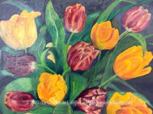 Eclatant tableau peinture huile signé bouquet tulipes