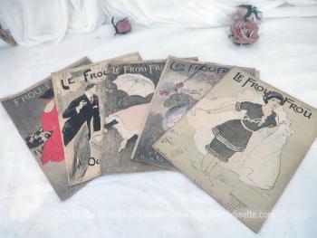 Voici un lot de 5 anciennes revues "Le Frou-Frou" datant de  1906, revues "libertines et humoristiques" de l'époque ! Toute la légèreté et  la frivolité du début du siècle dernier.