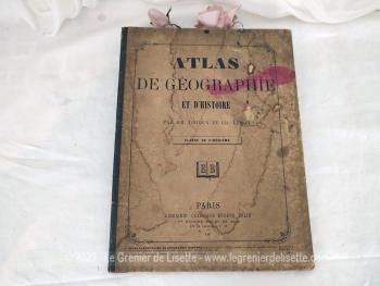 Rare, voici un ancien atlas scolaire c'est "Atlas de Géographie et Histoire" par Mm. Drioux ete Ch. Leroy pour une classe de Cinquième datant de de 1887, édité à Paris par Librairie Classique Eugène Belin avec 12 cartes dont certaines sur 2 pages.