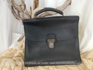 Petite sacoche vintage forme cartable cuir noir RATP