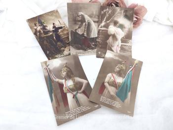 Cinq anciennes cartes postales scènes patriotiques 1914-1918