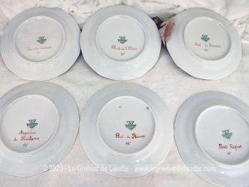 Voici un lot de six superbes petites assiettes dessert  estampillées "Winterling Schwarzenbach Germany Bavaria" dont les contours et décors ont été ajoutés par des peintures faites à la main et signées.  Pièces rares.