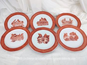 Voici un lot de six superbes petites assiettes dessert  estampillées "Winterling Schwarzenbach Germany Bavaria" dont les contours et décors ont été ajoutés par des peintures faites à la main et signées.  Pièces rares.