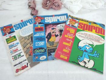 Trio d'anciens journaux "Spirou" avec le 1965 numéro 1836 du 11-12-1975,  le numéro 1883 du 15-4-76 et le numéro 1984 du 22-4-76.  Prêts à partir pour un petit voyage en enfance ?