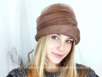Ancien chapeau toque plis voile couleur chocolat lait – Image 4