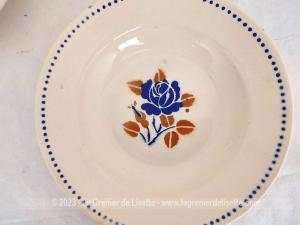 Lot 5 assiettes creuses Badonviller rose bleue