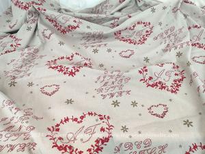 Coupon tissus toile taupe motifs rouges