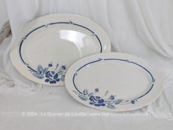 En terre de fer, voici un duo d'anciens grands plats ovales Longchamp modèle Elida aux décors et fleur bleus , un de 35 x25 cm et un de 40 x 28.5 cm. Top vintage et toujours fonctionnels !