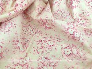 Coupon tissus coton fleurs roses fond ocre