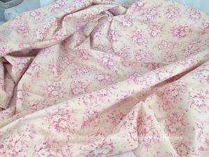 RESERVE – Coupon tissus coton fleurs roses fond ocre